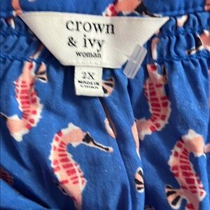 Crown & Ivy Blue Top with Seahorse Design